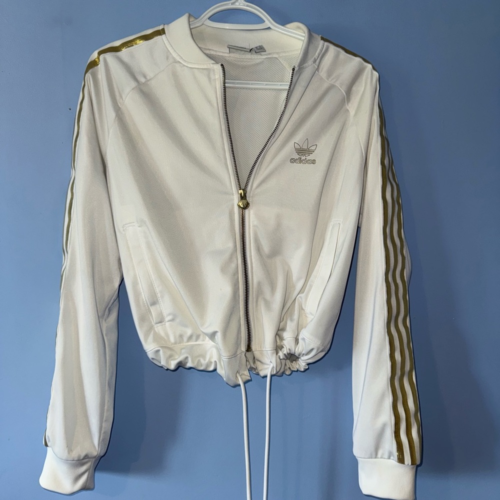 Adidas Women's Bomber Jacket in White and Gold